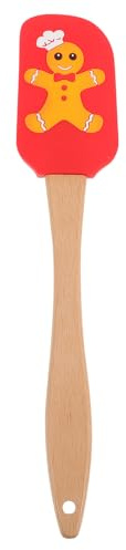 TOPBATHY Spatule de Noël en Silicone, Résistante à La Chaleur, avec Manche en Bois, Motif Bonhomme en Pain D'épices, 25,4 Cm