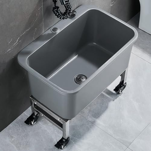Lavandino multifunzione con ruote per interni ed esterni, drenaggio con un clic, ideale per lavanderia e garage, design mobile