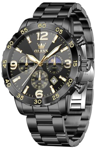 OLEVS Montre pour Homme Diamant - Cadran à Trois Yeux - Mouvement à Quartz - 44 mm - Bracelet en Acier Inoxydable - Étanche à 30 m - Verre résistant aux Rayures - Montre d'affaires pour Homme