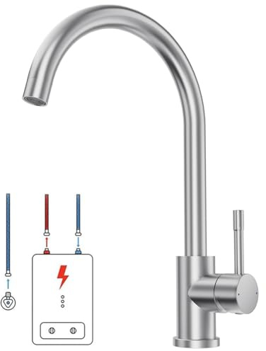 CECIPA Rubinetto da cucina a bassa pressione, rubinetto per caldaia, girevole a 360°, con 3 attacchi G3/8, facile installazione, miscelatore da incasso, in acciaio inox