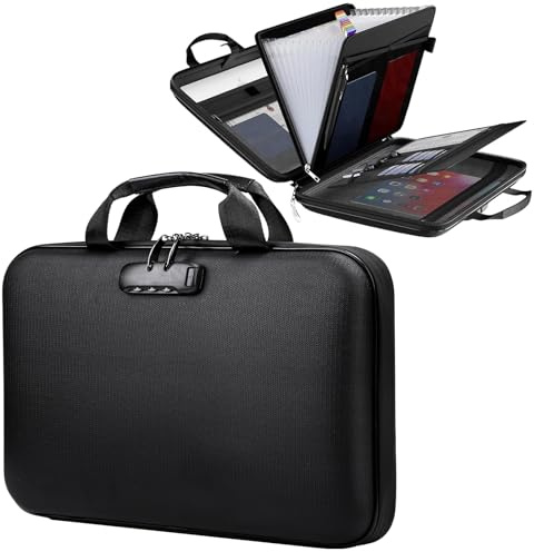 Brandsäker låda med lås, brandsäker dokumentväska 36 x 28 x 7,5 cm mapp organisatör brandsäker vattentät bindemedel för A4-filer, certifikat, pass och mer