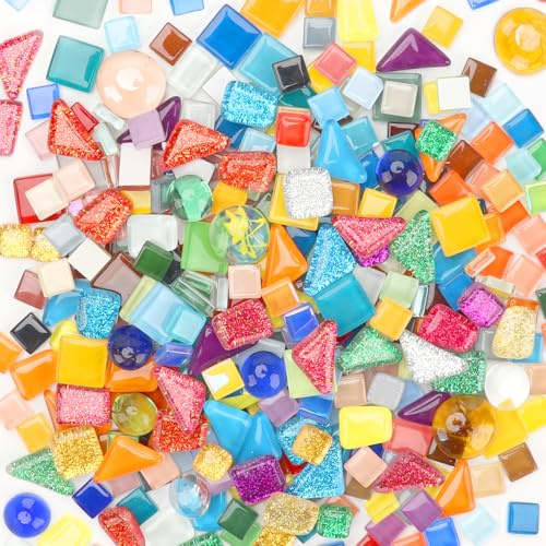 900 g de baldosas de mosaico (diferentes tamaños y formas) Piedras de mosaico para manualidades, mini mosaico para interiores y exteriores, baño, cocina, decoración del hogar, mezcla multicolor