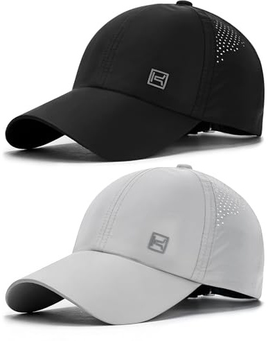 AYPOW Unisexe 2 Paquets Casquette de Baseball Respirante Séchage Rapide, Anti-UV Légère Réglable Pliable Chapeau de Baseball, Hommes et Femmes Chapeaux de Sport pour Running Randonnée Cyclisme Pêche