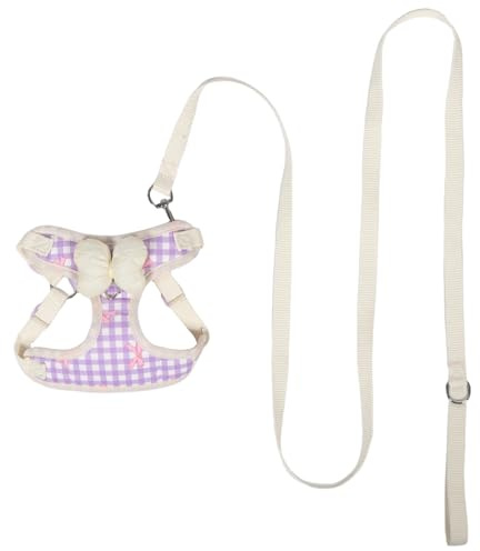 Alipis Harnais pour Petits Chiens à Carreaux avec Nœud Papillon, Ensemble Réglable en Tissu pour Activités Extérieures et Entraînement, Convient aux Chiots et Chats de 2-3kg