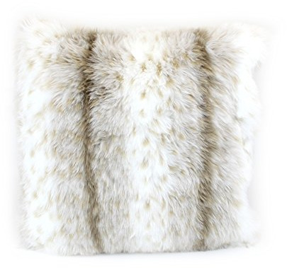 Gözze - Funda de cojín, elegante aspecto de piel, Diseño lince, 50 x 50 cm - Blanco