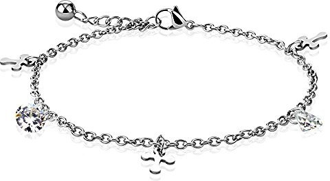 Bungsa Bettelarmband Kreuz und Kristall Edelstahl für Damen silber (Bettelkette Armband Damenarmband Herrenarmband Bracelet Chirurgenstahl Schmuck Edelstahlarmband)