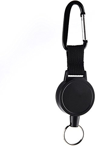 kuuqa Rétractable Robuste escamotable Rétractable Porte-clés insigne bobine avec corde en acier de 65cm, noir