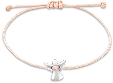 Nuoli® Schutzengel Armband Damen Silber (verstellbar bis 20cm) Engel Armbändchen für Frauen & Mädchen, aus rosa Stoff mit Metall Anhänger