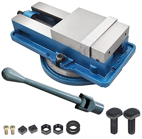 kimllier 6 Inch Heavy Duty Accuracy Milling Machine Lengthen Vise Ductile Iron Accuracy Lock Down Vise with 360 Degree Swiveling Base Fit for Finishing Milling Drilling Machines Accuracy Parts