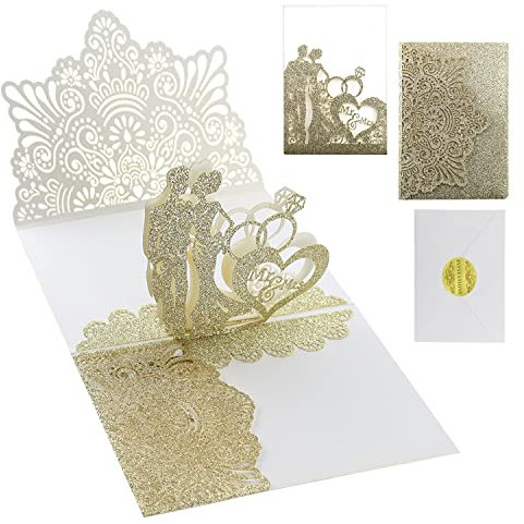 Hochzeitskarte 3D Pop Up Karte, Glückwunschkarte Hochzeit,Glitzer Roségold Hochzeitseinladung, Valentinstag Karte, Geschenkkarte als Glückwunsch Hochzeit