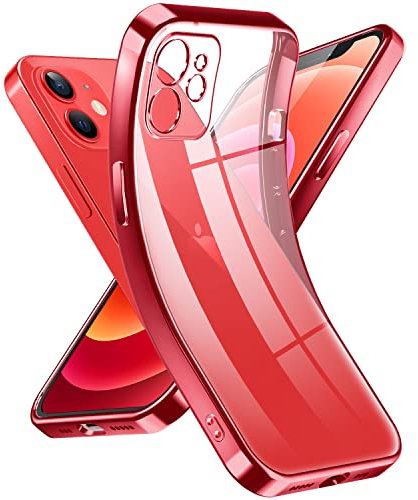 Supdeal Crystal Clear Hülle für iPhone 12 Mini, Niemals gelb mit Kameraschutz, Silikon Durchsichtig Handyhülle Weicher Passform, Ultra Dünn und Leicht Case Cover, 5,4, Rot