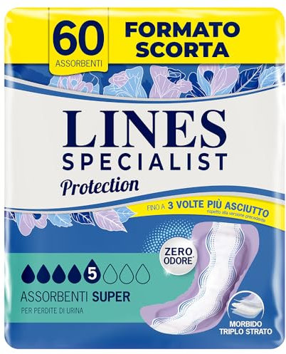 Lines Specialist Protection Super, Assorbenti per Incontinenza, Cartone da 60 Pezzi