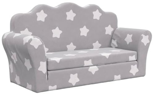 vidaXL Kinder Schlafsofa 2-Sitzer, 2-in-1 Kindersofa mit Schlaffunktion, Kindersessel Sofa Abnehmbarer Bezug, Kindercouch Couch Kindermöbel, Hellgrau mit Sternen Weicher Plüsch