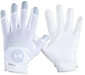 MASSOV EVO2 Women's Football Gloves - Sticky Football Gloves with ProTac Palms, Mesh & 4D Sport Mesh for Elite Fit & Superior Breathability - Polar White, Large