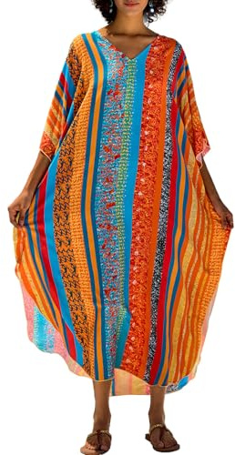 LikeJump Vestido de playa largo bohemio para mujer, estilo caftán, espacioso, de gran tamaño, para cubrir la playa, A6 Multicolor 4, talla única