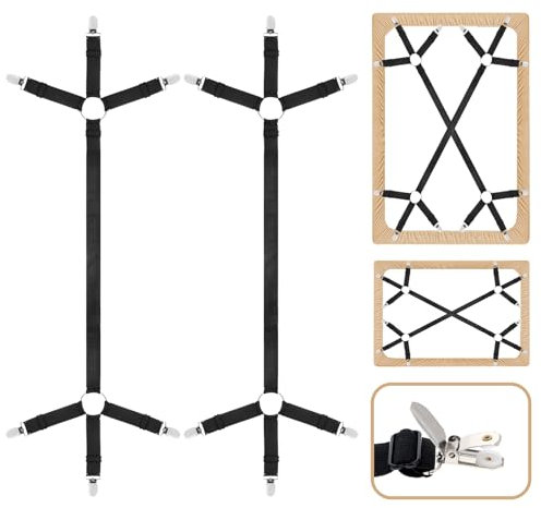 JJUNW 2 Stück Bettlakenspanner Verstellbar, Elastische Bettlaken Spanngurte mit Metallclip, 103-245cm Laken bleiben Hosenträger halten Spannbetttuch Lakenspanner für Bettlaken Matratze Sofa(schwarz)