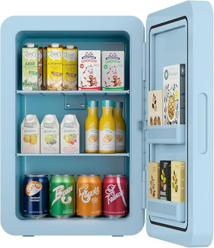 Rebongki Mini Fridge 22L/ 30 Cans Cooler and Warmer Portable Mini Fridge for Bedrooms with Adjustable Shelves, AC+12V DC Small Fridges for Car, Office, Travel, Skincare, Cosmetics, Drinks (Blue)