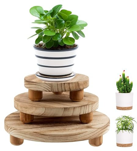 3 Pezzi Piccoli Vasi Da Fiori Espositori Piedistallo, Piantana Rotonda In Legno per Piante, Supporti Rotondi In Legno per Piante, Impianti Espositivi, Rimovibile, per Balcone, Giardino, Interno