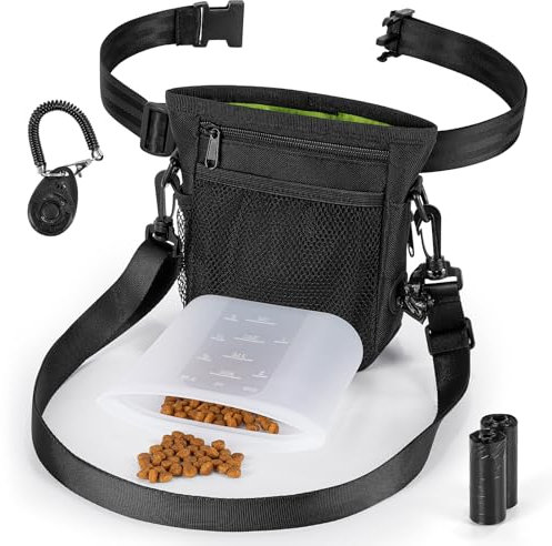 Leckerlitasche für Hunde Set mit Hundeleckerlis InnenTasche in Silikon Trainingsklicker und Hundekotbeutelspender Gürteltasche für Hundefutter Aufbewahrung für Hunde Training Gassi Gehen Reise