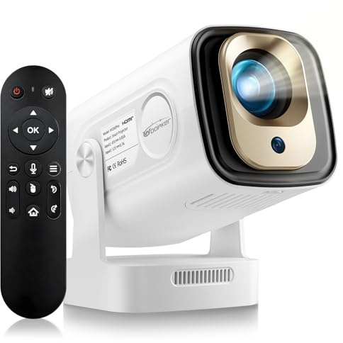 Automatisk fokus bärbar projektor, MINI-projektor med WiFi och Bluetooth Native 1080P stöd för 4K-upplösning med BT5.4 WIFI6 300 ANSI Android 11, automatisk keystone-korrigering, videoprojektor