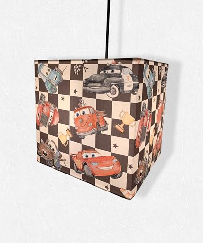 Handmade Kids Light Shade - Ceiling Light Shade - Toys Cars with Chequered Flag Pattern lamp Shade