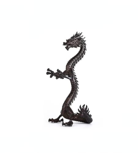 Figuras de dragón de pie, artesanía antigua, estatua de dragón de metal Feng Shui, adorno de mesa de té para mascotas, decoración del hogar, estudio, oficina, accesorios, pisapapeles (negro)