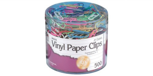 Charles Leonard Vinyl Coated Paper Clips, Size #1, Assorted Colors, 500/Box (85033)