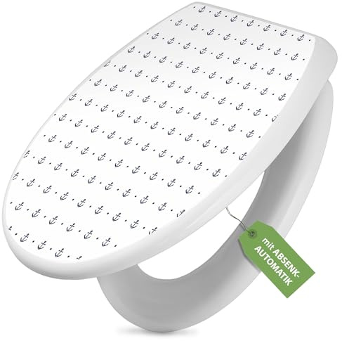 banjado Toilettendeckel mit Absenkautomatik 44,5x37cm - Soft Close Toilettensitz - WC Sitz mit Absenkautomatik - Klodeckel aus Duroplast mit Edelstahl Scharnieren, einfache Montage - Motiv Kleine Anke