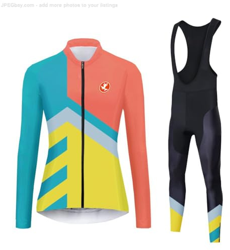 UGLY FROG Adulte Ensemble Maillot Pantalon Cyclisme Manches Longues Respirant 3D Gel Rembourée Séchage Rapide Tenus pour Vélo VTT Femme Hiver Fleece Wear （Deux Pièces）