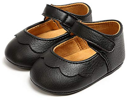MASOCIO Baby Mary Jane Shoes Infant Anti-Slip Wedding First Walking Shoes Black 6-12 Months