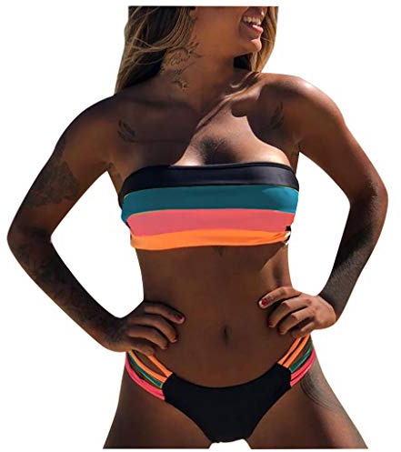 Bandeau Bikini damset push up sexiga badkläder färgglad randig axelbandslös baddräkt tvådelad vadderad baddräkt kanpola
