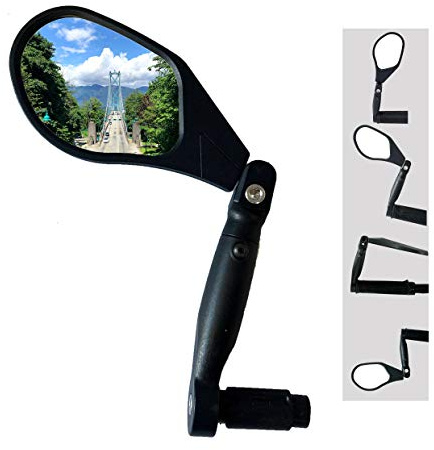 Hafny New Handlebar Bike Mirror, HD,Blast-Resistant, Glass Lens, Reflector (HF-M903LS-FR05 (Bar End Fitting Left Side, Silver Glass))