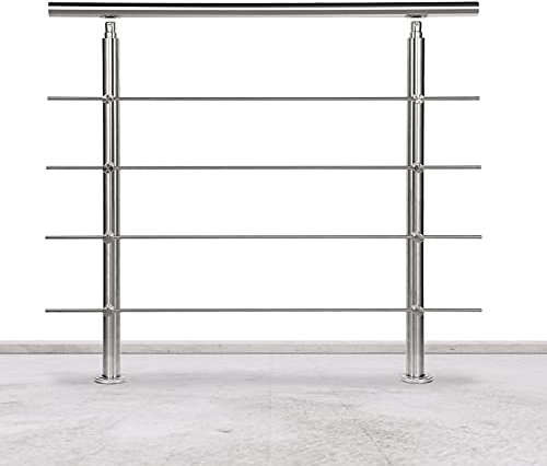 Lospitch Edelstahl-Handlauf Geländer für Balkon Brüstung Treppen mit/ohne Querstreben (160cm, 4 Querstreben)
