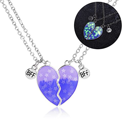 Pwsap Collane Magnetiche Uniche BFF, Collane a Catena con Ciondolo Cuore Best Friends con Luminoso, Collana Incandescente, Amicizia Gioielli Regali per Ragazze Amici Sorelle Madre
