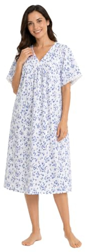 Tesmark Camisón floral de incontinencia con espalda abierta para mujer, para problemas de continencia, vestido de maternidad, camisón de polialgodón para mujer, talla 36-30