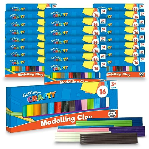 SOL 24pk Modelling Clay 16 Assorted Colours – Soft Clay Kit for Kids – Promotes Creativity & Sensory Play – Ideal for Crafts, School Projects, Anxiety Relief, Gifts, and Party Giveaways