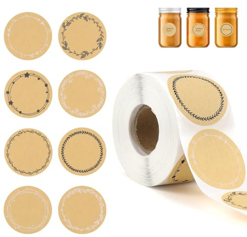 Kraftpapier Aufkleber Etiketten Selbstklebend Aufkleber Zum Beschriften Marmeladenglas Runder Sticker Etiketten für Küche Geschenktüten Briefumschlag Hochzeit 500 stück