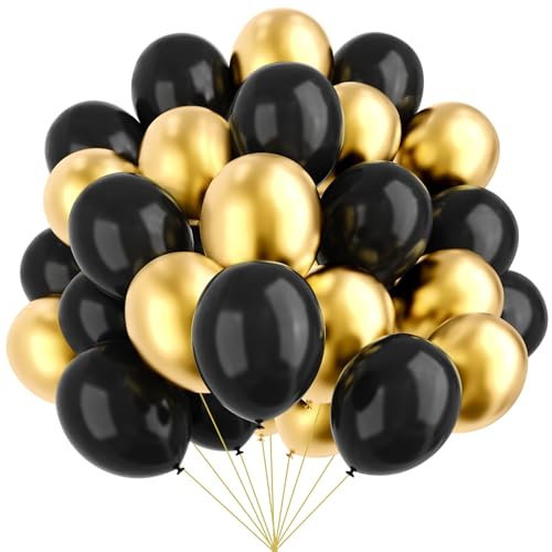Globos de aire YMSZ en negro y dorado, 67 unidades, 30,5 cm, globos metálicos en dorado y negro para cumpleaños, jubilación, graduación, decoraciones de fiesta de Nochevieja