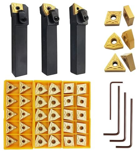 36 piezas Portaherramientas de Torno CNC, Insertos Indexables Excircle de 5/8 MTJNR1616H16 MWLNR1616H08 MCLNR1616H12 con Juego de Herramientas de Torneado con WNMG431 CNMG431 TNMG331