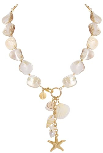 Coiris Starfish Seashell Necklace for Women Pearl Shell Choker Necklace Natural Mother of Pearl Collars Necklace Summer Beach Jewelry Necklace for Women(N0134-Nature)