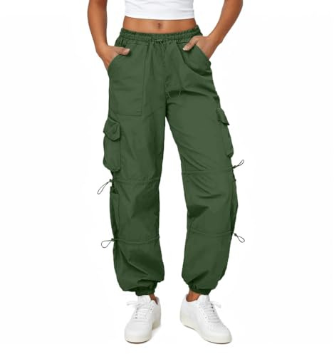 Friptspyg de Trabajo Pantalones Mujeres Impermeables y Ajustables Pantalones de Jogging al Aire Libre, Verde Oliva L