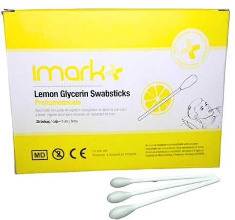 Bastoncillos Bucales Prehumedecidos con Glicerina Sabor Limón | 75 Unidades (25 Bolsitas x 3 Bastoncillos) | Alivio Boca Seca | Higiene Oral para Personas Mayores, Dependientes y Cuidados Paliativos