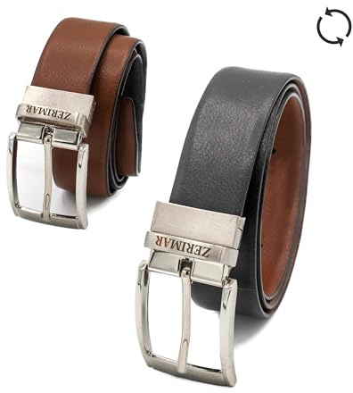 Zerimar Cinturones Hombre Cuero - Cinturón Reversible de Cuero 34mm - Cinturón Piel Hombre - Cinturón hombre - Cinturón cuero hombre - Diseño Casual - Color Negro Cuero - Talla 90