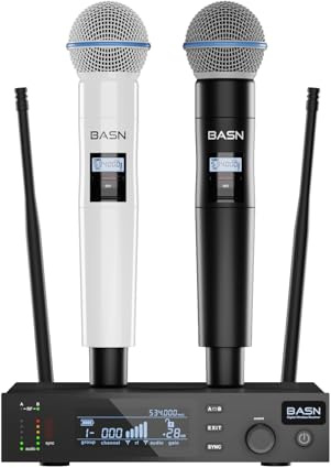 BASN UHF Dual Channel Handheld Wireless Microphone System (Black & White)