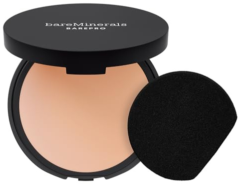 bareMinerals Barepro 24HR Skin-Perfecting Powder Foundation, Matte Pressed Powder Foundation Full Coverage with Plant-Based Squalene, Oil Control, Vegan - Fair 15 Cool