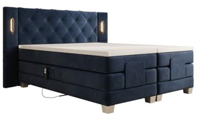 Luxusbetten24 Boxspringbett Livano Samt 180x200 elektrisch verstellbar mit LED | Bezug: Samt | Farbe: Blau | Härtegrad: H3 (70-100kg)