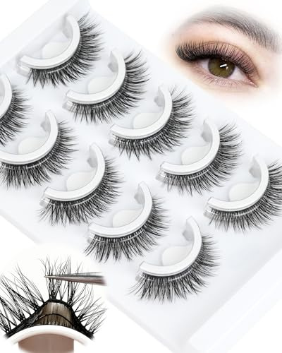 Pre Glued Eyelashes Pestañas Postizas Self Adhesive Eyelashes Extensiones de Pestañas Wispy 5 Pairs Pack No Glue Needed Strip Soft and Comfortable by Obeyalash (6D07)