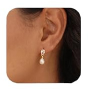 Gold Earrings for Women Trendy, Dainty Pearl Earrings 14K Gold Plated Pearl Dangle Drop Earrings Cute Pearls Wedding Earrings Fashion Prom Bridal Jewelry Gifts