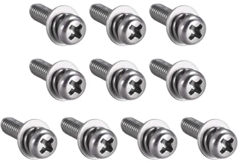 TA-VIGOR M4 Phillips Pan Head Bolt with Spring & Plain Washer 16mm 10pc | Carbon Steel Cross Round Head Machine Screws for Heavy-duty Fastening for Wood, Metal, Plastic