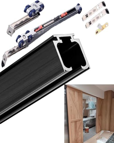 Fickdörr spårsats – mjuk stängning skjutdörr hårdvara tak garagedörr Ra för dubbelvikt/vikbara paneler 3,3 m svart skjutdörrsystem